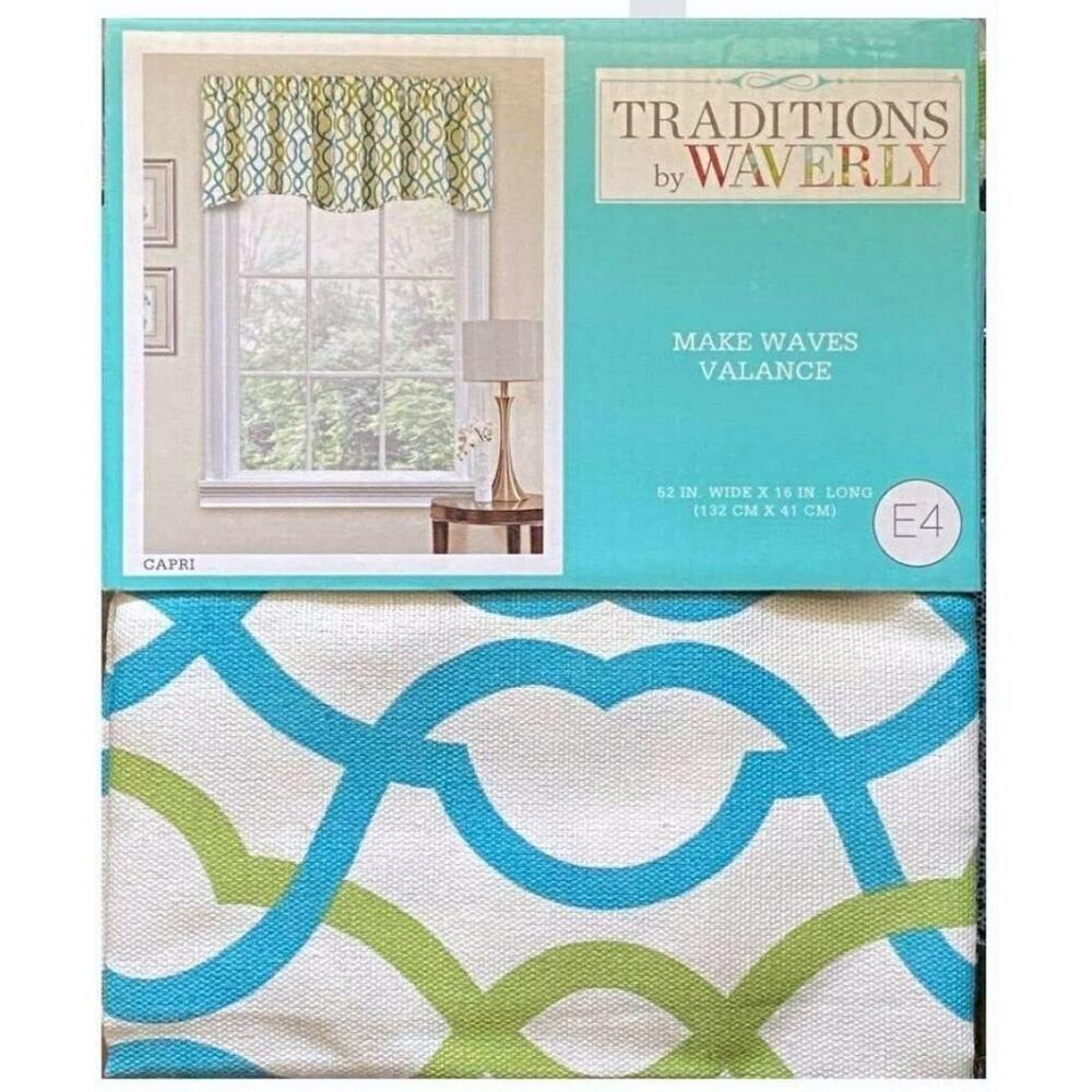 2 Waverly Traditions Make Waves Capri Green Teal Window Valance 52 x 18 Scallop